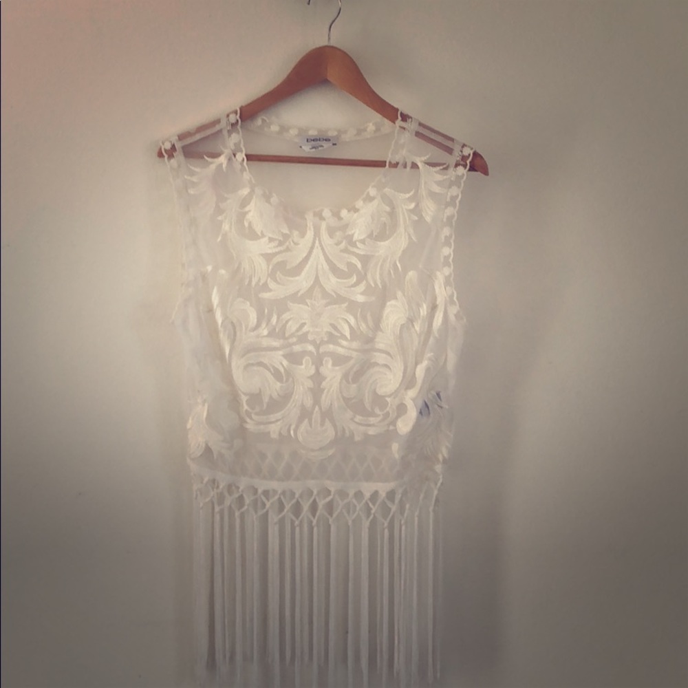Sheer embroidered blouse with fringe